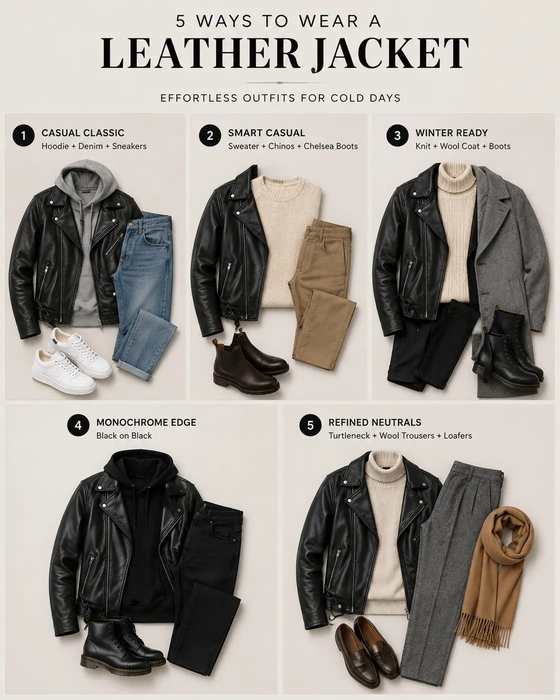 Five ways to wear a leather jacket outfit guide